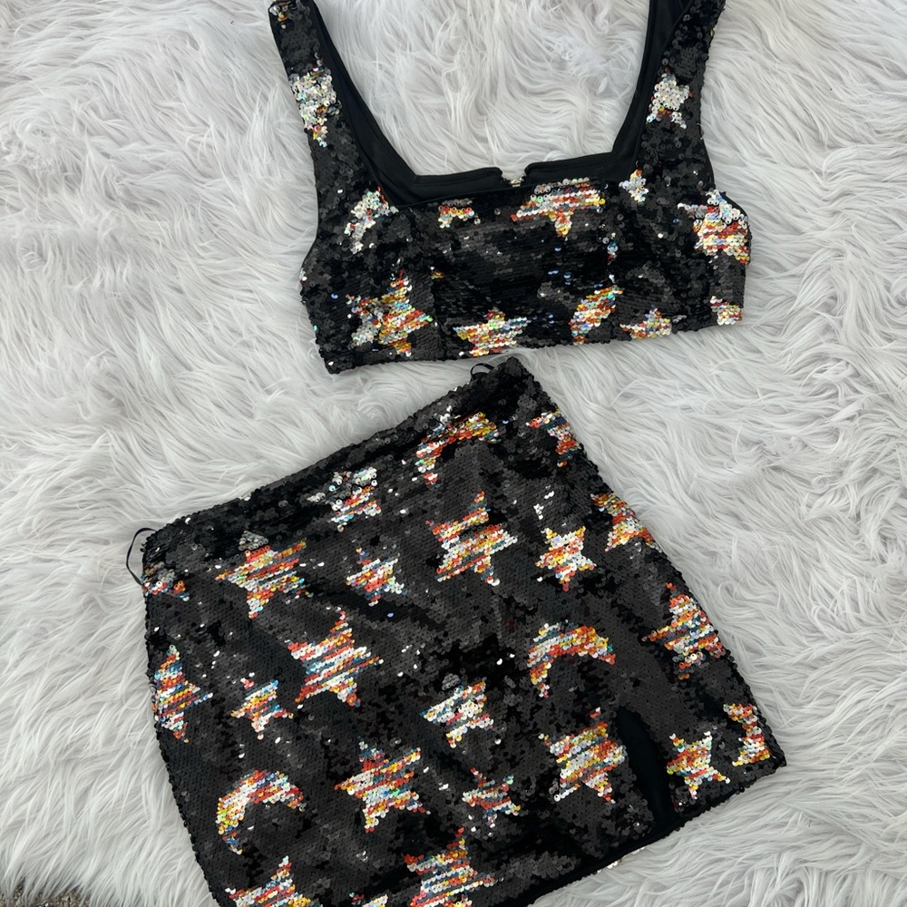 Sequin Star Crop Top and Skirt Set